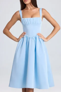 Oh Polly Wedding Guest^Draped Corset Midaxi Dress in Powder Blue PowderBlue