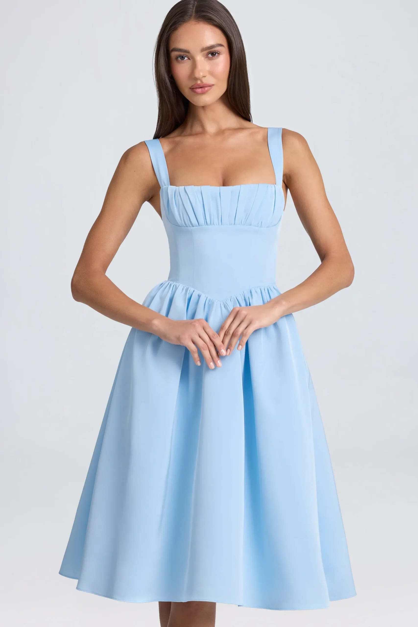Oh Polly Wedding Guest^Draped Corset Midaxi Dress in Powder Blue PowderBlue