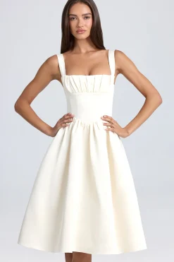 Oh Polly Bride To Be | Satin Dresses^Draped Corset Midaxi Dress in Ivory