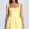 Oh Polly Wedding Guest | Satin Dresses^Draped Corset Mini Dress in Lemon Sherbet LemonSherbet