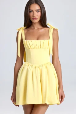 Oh Polly Wedding Guest | Satin Dresses^Draped Corset Mini Dress in Lemon Sherbet LemonSherbet