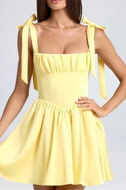 Oh Polly Wedding Guest | Satin Dresses^Draped Corset Mini Dress in Lemon Sherbet LemonSherbet