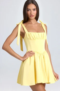 Oh Polly Wedding Guest | Satin Dresses^Draped Corset Mini Dress in Lemon Sherbet LemonSherbet