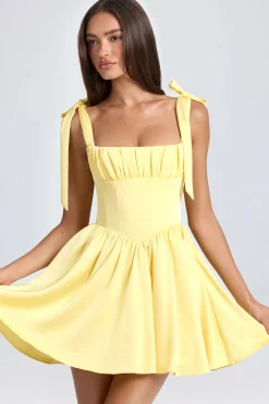 Oh Polly Wedding Guest | Satin Dresses^Draped Corset Mini Dress in Lemon Sherbet LemonSherbet