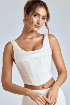 Oh Polly Tops | Bride To Be^Draped Cowl Corset in White