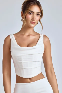 Oh Polly Tops | Bride To Be^Draped Cowl Corset in White