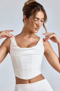 Oh Polly Tops | Bride To Be^Draped Cowl Corset in White
