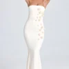 Oh Polly Bride To Be^Draped Floral-Appliqué Maxi Dress in Ivory