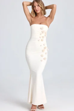 Oh Polly Bride To Be^Draped Floral-Appliqué Maxi Dress in Ivory