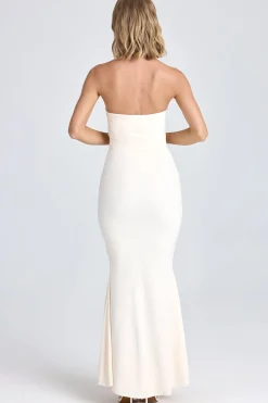 Oh Polly Bride To Be^Draped Floral-Appliqué Maxi Dress in Ivory