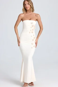 Oh Polly Bride To Be^Draped Floral-Appliqué Maxi Dress in Ivory