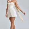 Oh Polly Bride To Be | Satin Dresses^Draped Halterneck Satin Mini Dress in Ivory