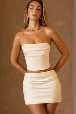 Oh Polly Co-Ords | Tops^Draped Lace-Up Corset Top in Ivory