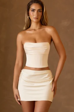 Oh Polly Co-Ords | Tops^Draped Lace-Up Corset Top in Ivory