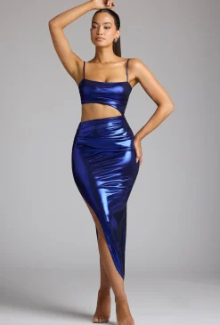 Oh Polly Women'S Clothing Sale - $65 And Under | Party Dresses^Draped Metallic Jersey Maxi Dress in Electric Blue ElectricBlue