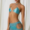Oh Polly Cover-Ups^Drawstring Cut-Out Mini Skirt in Turquoise