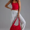 Oh Polly Gym Accessories^Drawstring Puffer Tote Bag in Cherry Red CherryRed