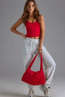 Oh Polly Gym Accessories^Drawstring Puffer Tote Bag in Cherry Red CherryRed