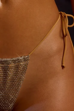 Oh Polly Women'S Clothing Sale - $65 And Under | Women'S Clothing Sale - $40 And Under^Drawstring Thong Bikini Bottoms in Gold