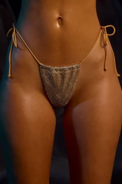 Oh Polly Women'S Clothing Sale - $65 And Under | Women'S Clothing Sale - $40 And Under^Drawstring Thong Bikini Bottoms in Gold