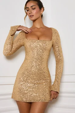 Oh Polly Party Dresses | Night Out^Embellished A-Line Mini Dress in Gold