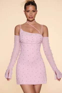 Oh Polly Party Dresses | Birthday^Embellished Asymmetric Corset Mini Dress in Blush