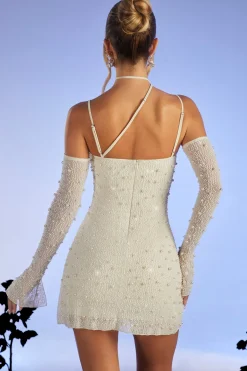 Oh Polly Party Dresses | Bride To Be^Embellished Asymmetric Corset Mini Dress in Ivory