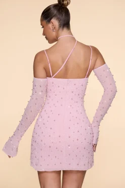 Oh Polly Party Dresses | Birthday^Embellished Asymmetric Corset Mini Dress in Blush