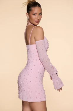 Oh Polly Party Dresses | Birthday^Embellished Asymmetric Corset Mini Dress in Blush
