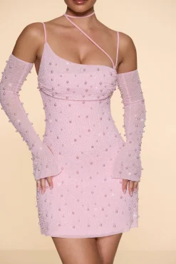 Oh Polly Party Dresses | Birthday^Embellished Asymmetric Corset Mini Dress in Blush