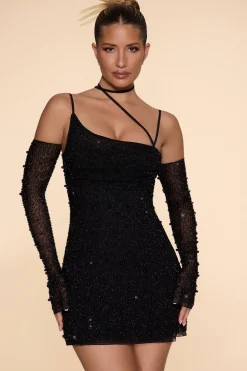 Oh Polly Party Dresses | Birthday^Embellished Asymmetric Corset Mini Dress in Black