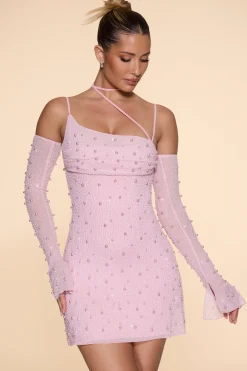 Oh Polly Party Dresses | Birthday^Embellished Asymmetric Corset Mini Dress in Blush