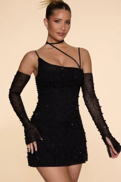 Oh Polly Party Dresses | Birthday^Embellished Asymmetric Corset Mini Dress in Black