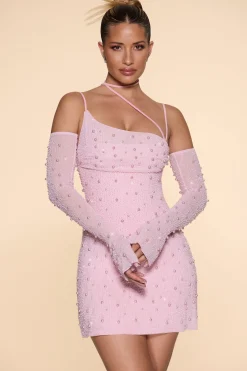 Oh Polly Party Dresses | Birthday^Embellished Asymmetric Corset Mini Dress in Blush