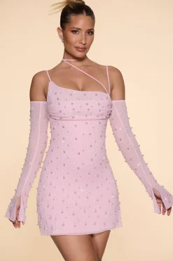 Oh Polly Party Dresses | Birthday^Embellished Asymmetric Corset Mini Dress in Blush