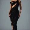 Oh Polly Holiday Party Dresses & Outfits^Embellished Asymmetric Cut-Out Gown in Black