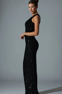 Oh Polly Holiday Party Dresses & Outfits^Embellished Asymmetric Cut-Out Gown in Black