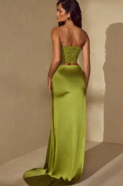 Oh Polly Tops | Wedding Guest^Embellished Bandeau Corset Top in Olive