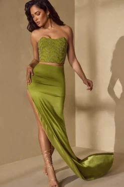 Oh Polly Tops | Wedding Guest^Embellished Bandeau Corset Top in Olive