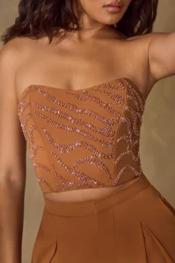 Oh Polly Women'S Clothing Sale - $65 And Under | Women'S Clothing Sale - $40 And Under^Embellished Bandeau Corset Top in Caramel