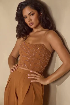 Oh Polly Women'S Clothing Sale - $65 And Under | Women'S Clothing Sale - $40 And Under^Embellished Bandeau Corset Top in Caramel