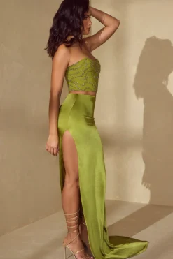 Oh Polly Tops | Wedding Guest^Embellished Bandeau Corset Top in Olive