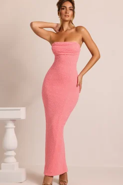 Oh Polly Wedding Guest | Birthday^Embellished Bandeau Cowl Neck Maxi Dress in Coral