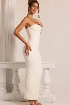 Oh Polly Bride To Be | Holiday Party Dresses & Outfits^Embellished Bandeau Cowl Neck Maxi Dress in White