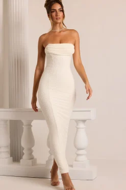 Oh Polly Bride To Be | Holiday Party Dresses & Outfits^Embellished Bandeau Cowl Neck Maxi Dress in White
