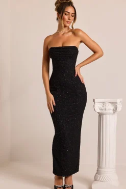 Oh Polly Holiday Party Dresses & Outfits | Embellished Dresses^Embellished Bandeau Cowl Neck Maxi Dress in Black