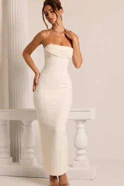 Oh Polly Bride To Be | Holiday Party Dresses & Outfits^Embellished Bandeau Cowl Neck Maxi Dress in White