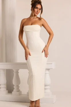 Oh Polly Bride To Be | Holiday Party Dresses & Outfits^Embellished Bandeau Cowl Neck Maxi Dress in White