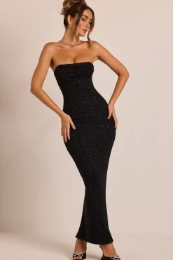 Oh Polly Holiday Party Dresses & Outfits | Embellished Dresses^Embellished Bandeau Cowl Neck Maxi Dress in Black