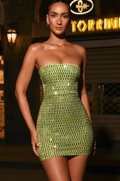 Oh Polly Party Dresses | Night Out^Embellished Bandeau Mini Dress in Pear Green PearGreen